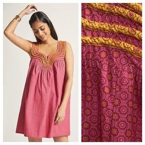 Anthropologie Let Me Be Pink Orange Floral Print Swing Tunic Dress